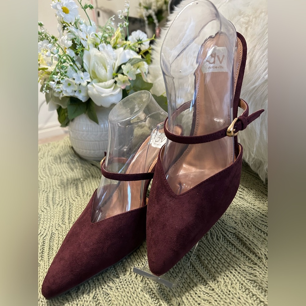 Dolce Vita Burgundy Suede Pointed Ankle-Strap Mules - Picture 4 of 6